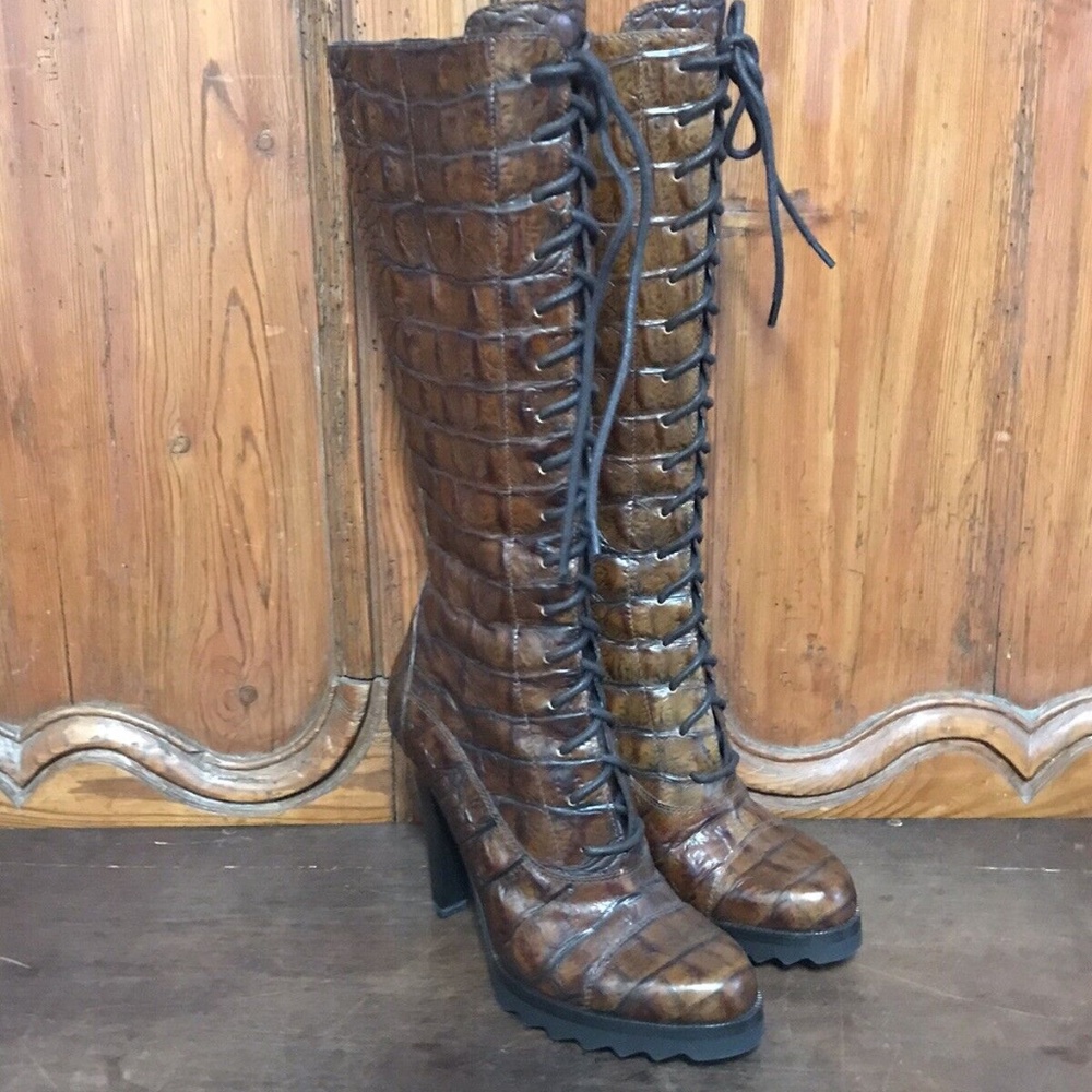Vintage Donald J Pliner Daria Women's Crocodile Leather Tall Boots Women’s 5.5